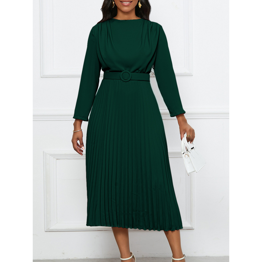 New Style Pleated Commuter OL Solid Color Dress