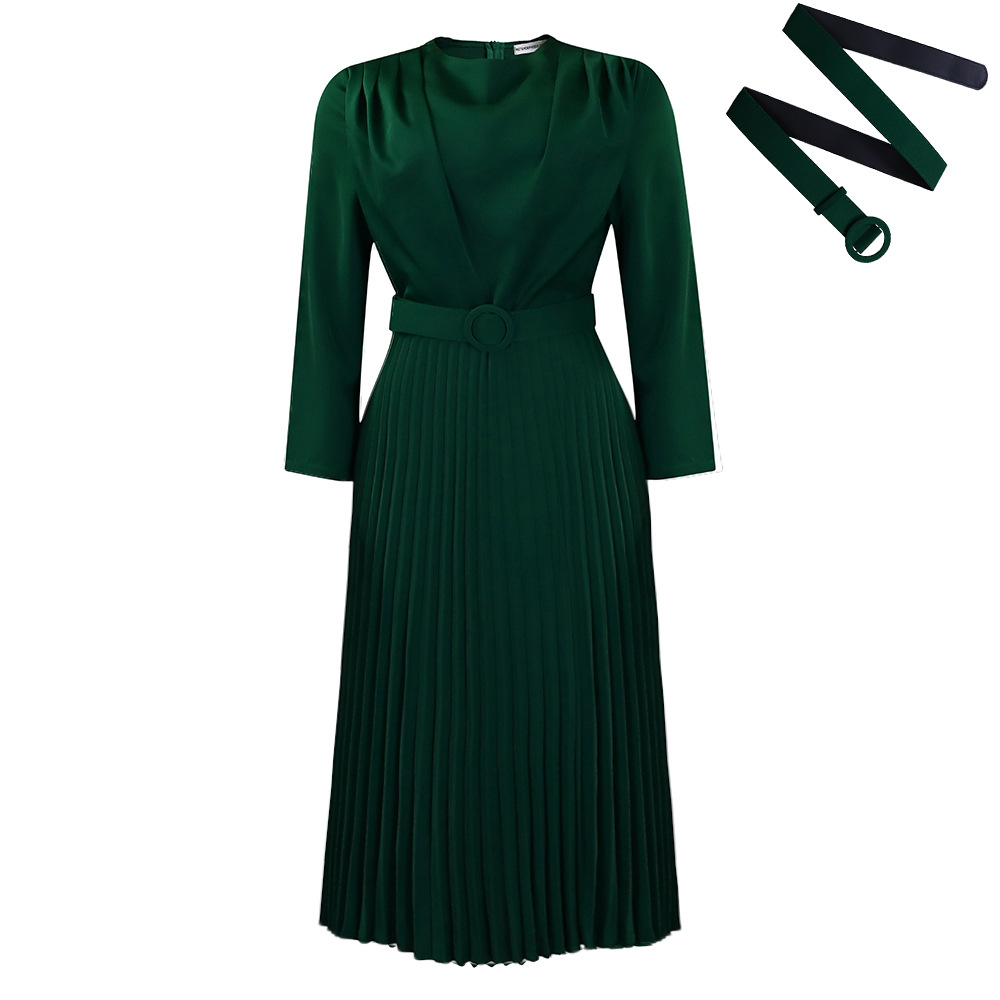 New Style Pleated Commuter OL Solid Color Dress