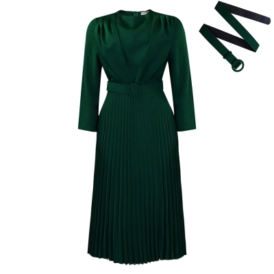 New Style Pleated Commuter OL Solid Color Dress 02