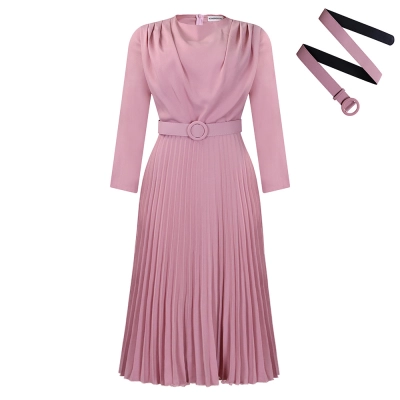 New Style Pleated Commuter OL Solid Color Dress 01