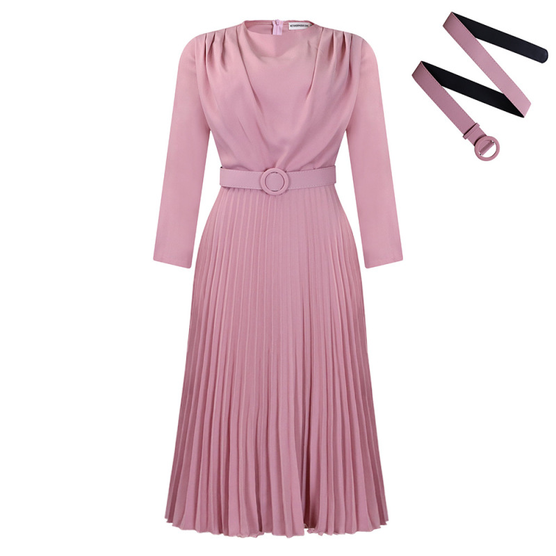 New Style Pleated Commuter OL Solid Color Dress