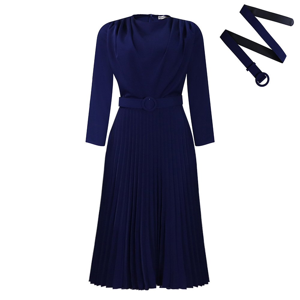 New Style Pleated Commuter OL Solid Color Dress