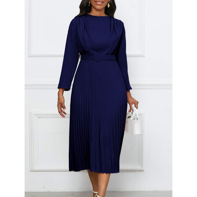 New Style Pleated Commuter OL Solid Color Dress