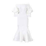 One-Shoulder Puff Sleeve Lace Patchwork Mermaid Dress