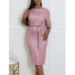 Slant Collar Sequined One-Shoulder Party Dress Two-Piece Suit