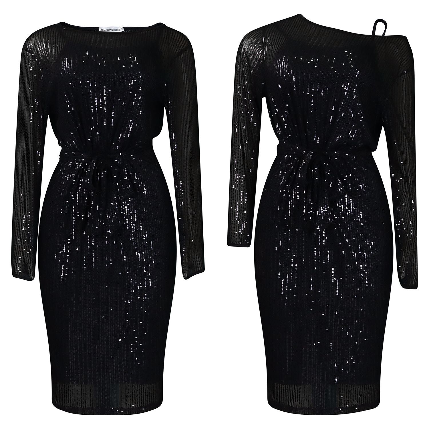 Slant Collar Sequined One-Shoulder Party Dress Two-Piece Suit