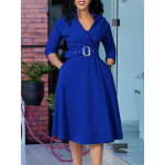 Spring New Fashion Lapel Solid Color High Waist Elegant Dress