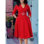 Spring New Fashion Lapel Solid Color High Waist Elegant Dress
