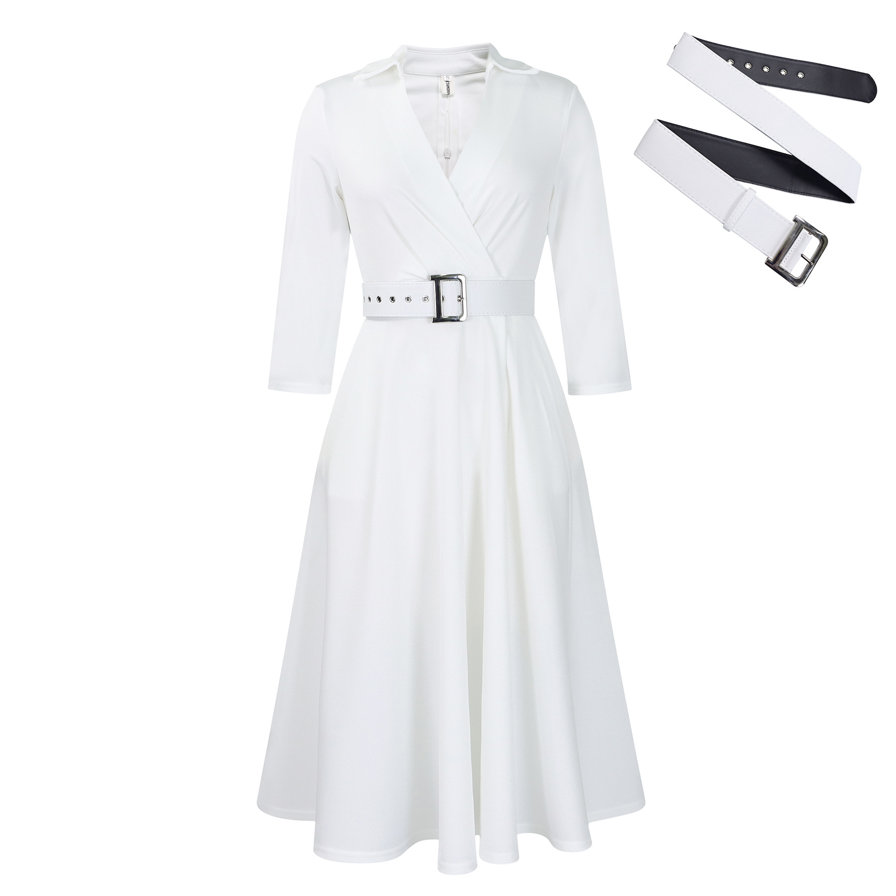 Spring New Fashion Lapel Solid Color High Waist Elegant Dress