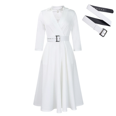 Spring New Fashion Lapel Solid Color High Waist Elegant Dress 02