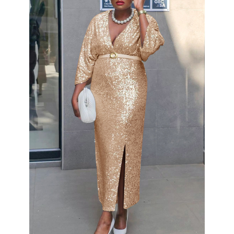 Temperament V-Neck Sexy Slim Sequin Dress
