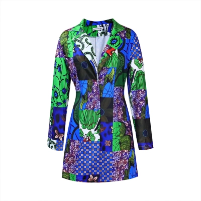 Commuter Ethnic Style Suit Collar Printed Long-Sleeved Dress 02