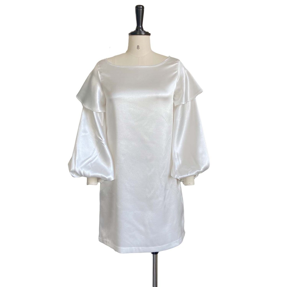 Fashion Loose Puff Sleeve Solid Color Dress