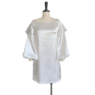 Fashion Loose Puff Sleeve Solid Color Dress 01