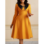 Fashion Solid Color Women'S Long Sleeve Lapel Slim Swing Dress