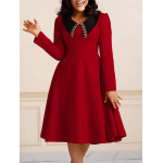 Fashion Solid Color Women'S Long Sleeve Lapel Slim Swing Dress