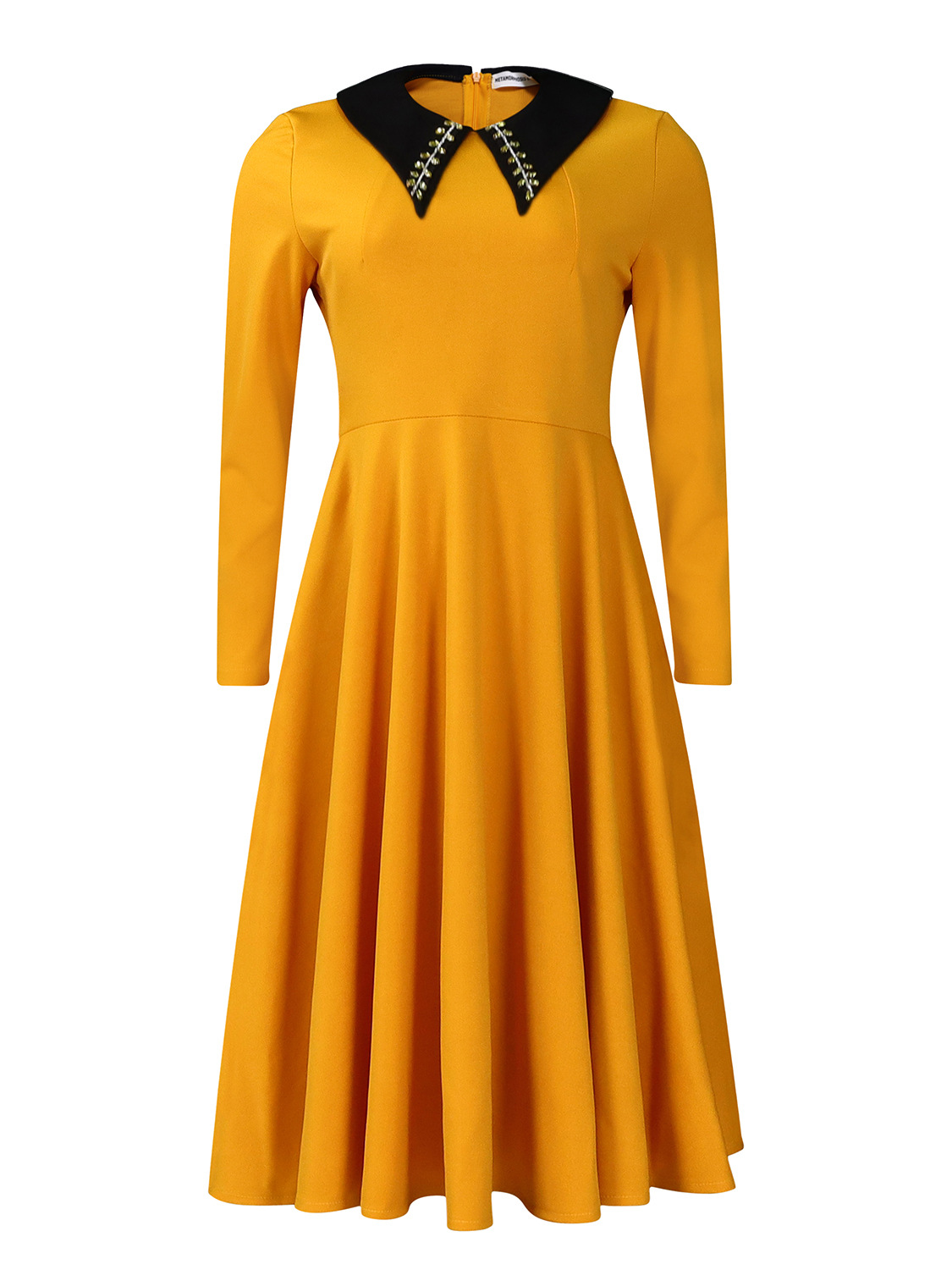 Fashion Solid Color Women'S Long Sleeve Lapel Slim Swing Dress