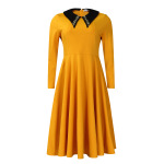 Fashion Solid Color Women'S Long Sleeve Lapel Slim Swing Dress