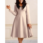 Fashion Solid Color Women'S Long Sleeve Lapel Slim Swing Dress
