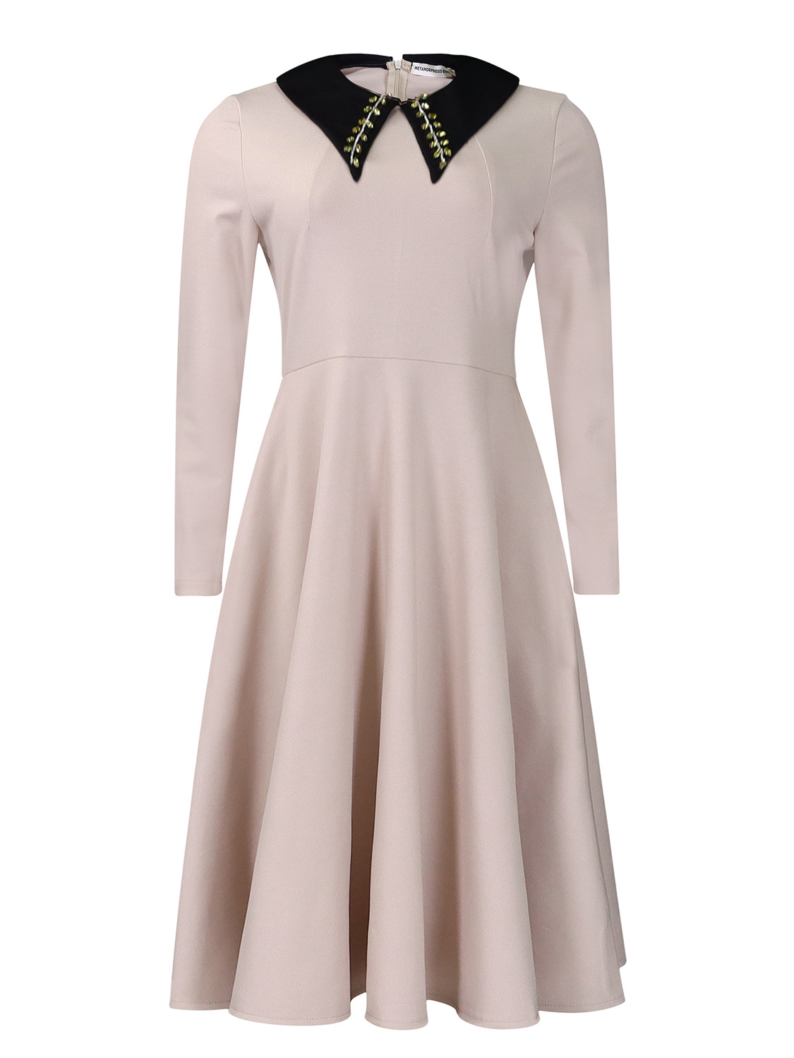 Fashion Solid Color Women'S Long Sleeve Lapel Slim Swing Dress