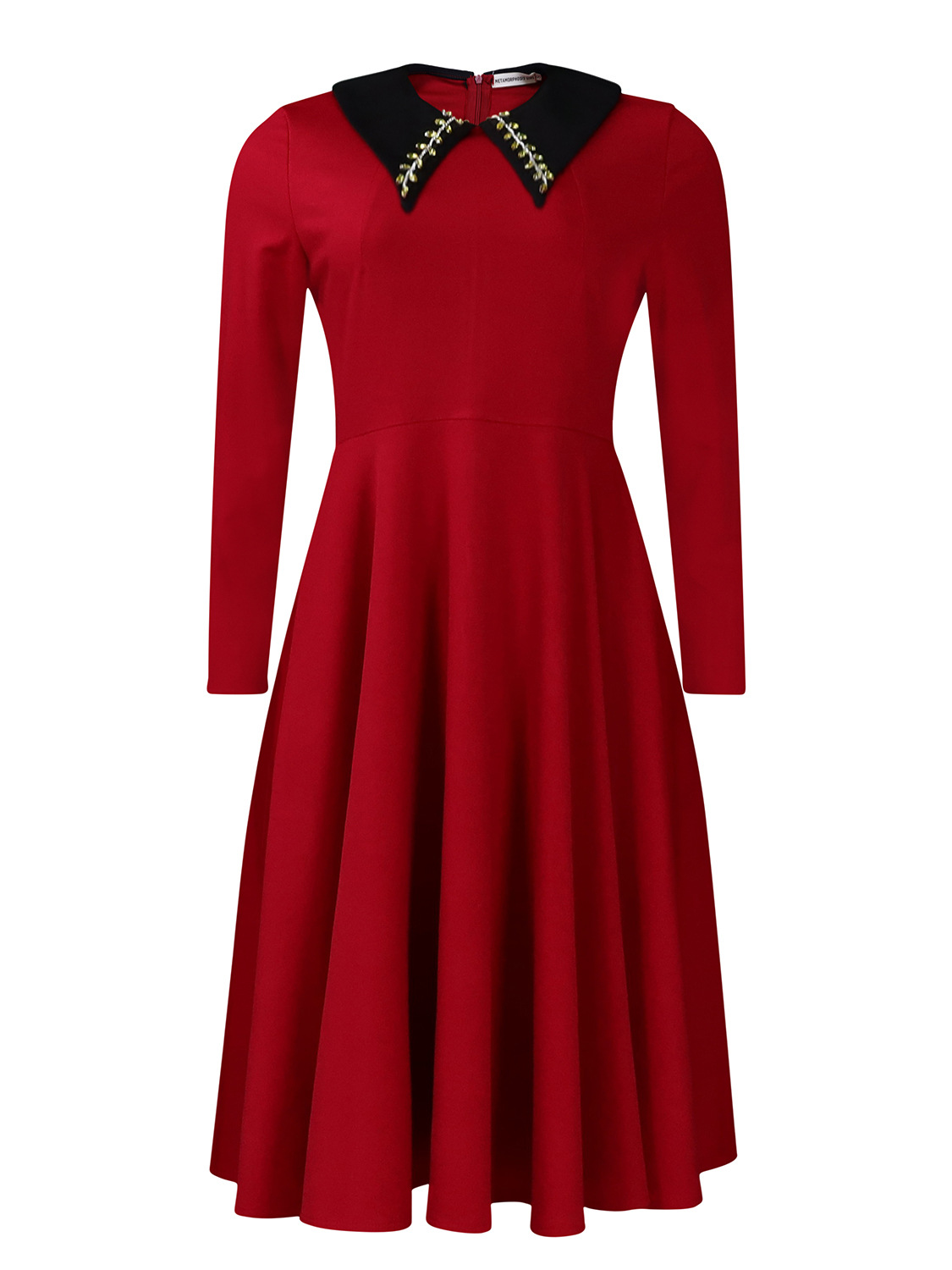 Fashion Solid Color Women'S Long Sleeve Lapel Slim Swing Dress