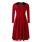 Fashion Solid Color Women'S Long Sleeve Lapel Slim Swing Dress