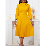 Fashionable Pleated Skirt Elegant Solid Color Dress