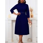 Fashionable Pleated Skirt Elegant Solid Color Dress