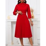 Fashionable Pleated Skirt Elegant Solid Color Dress