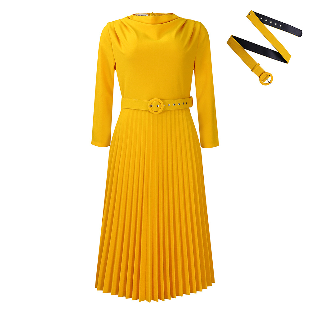 Fashionable Pleated Skirt Elegant Solid Color Dress