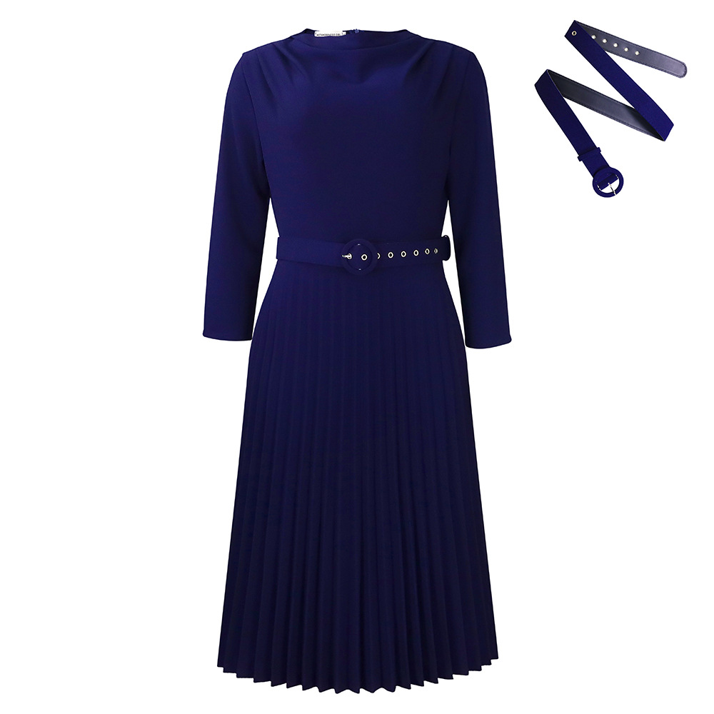 Fashionable Pleated Skirt Elegant Solid Color Dress