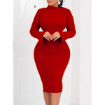 Long-Sleeved Hip-Wrapped Slant Collar Solid Color Dress