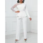 Long-Sleeved Mesh Stitching Beaded Slimming Party Jumpsuit