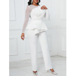 Long-Sleeved Mesh Stitching Beaded Slimming Party Jumpsuit