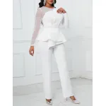 Long-Sleeved Mesh Stitching Beaded Slimming Party Jumpsuit