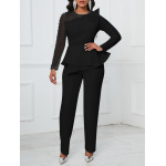 Long-Sleeved Mesh Stitching Beaded Slimming Party Jumpsuit
