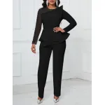 Long-Sleeved Mesh Stitching Beaded Slimming Party Jumpsuit