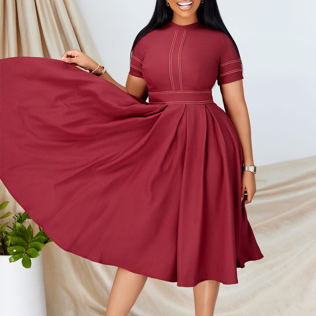 New Elegant Big Skirt A-Line Skirt Short Sleeve Dress