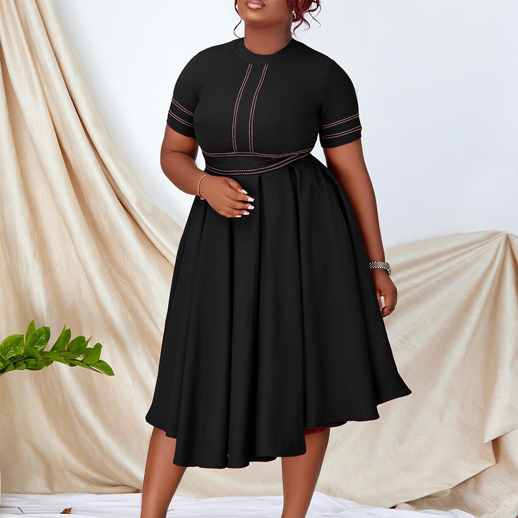 New Elegant Big Skirt A-Line Skirt Short Sleeve Dress