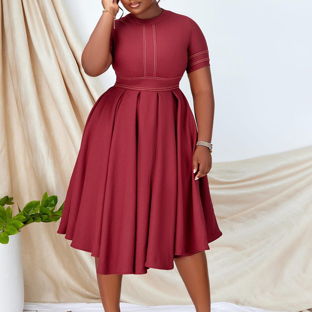 New Elegant Big Skirt A-Line Skirt Short Sleeve Dress
