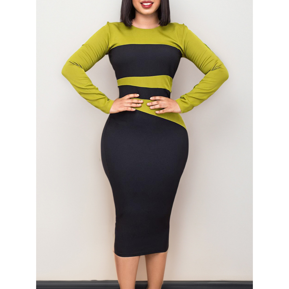 New Fashion Commuter OL Color Matching Hip Dress