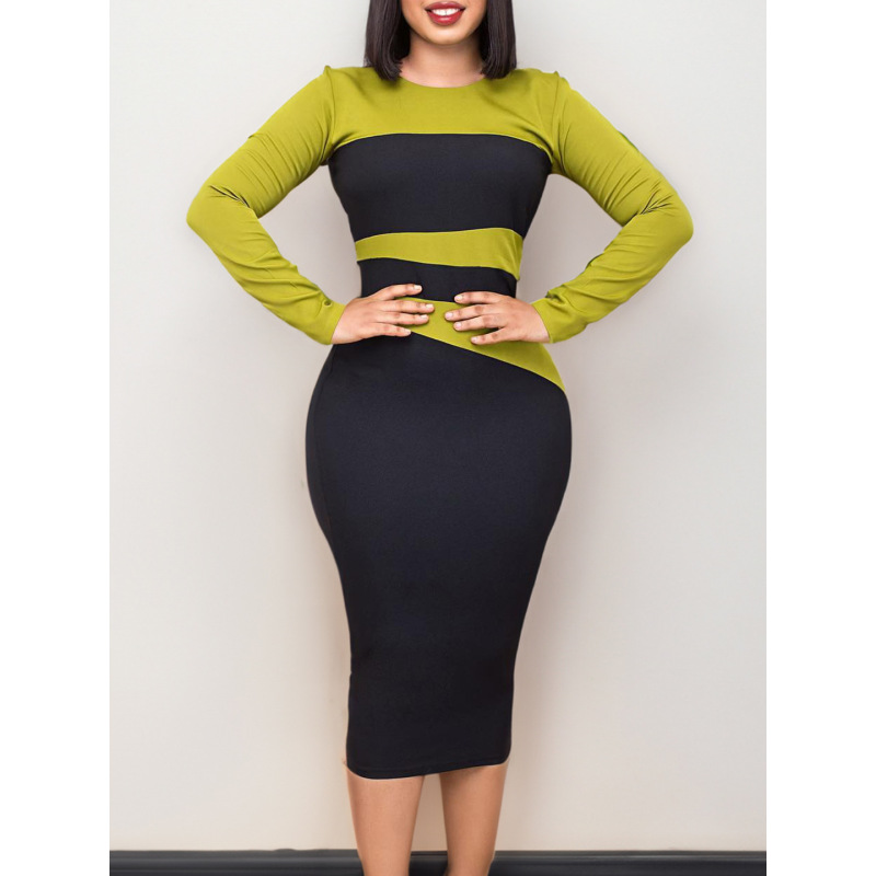 New Fashion Commuter OL Color Matching Hip Dress