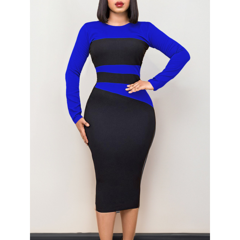 New Fashion Commuter OL Color Matching Hip Dress