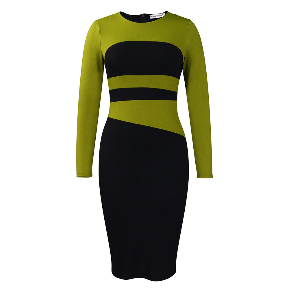 New Fashion Commuter OL Color Matching Hip Dress