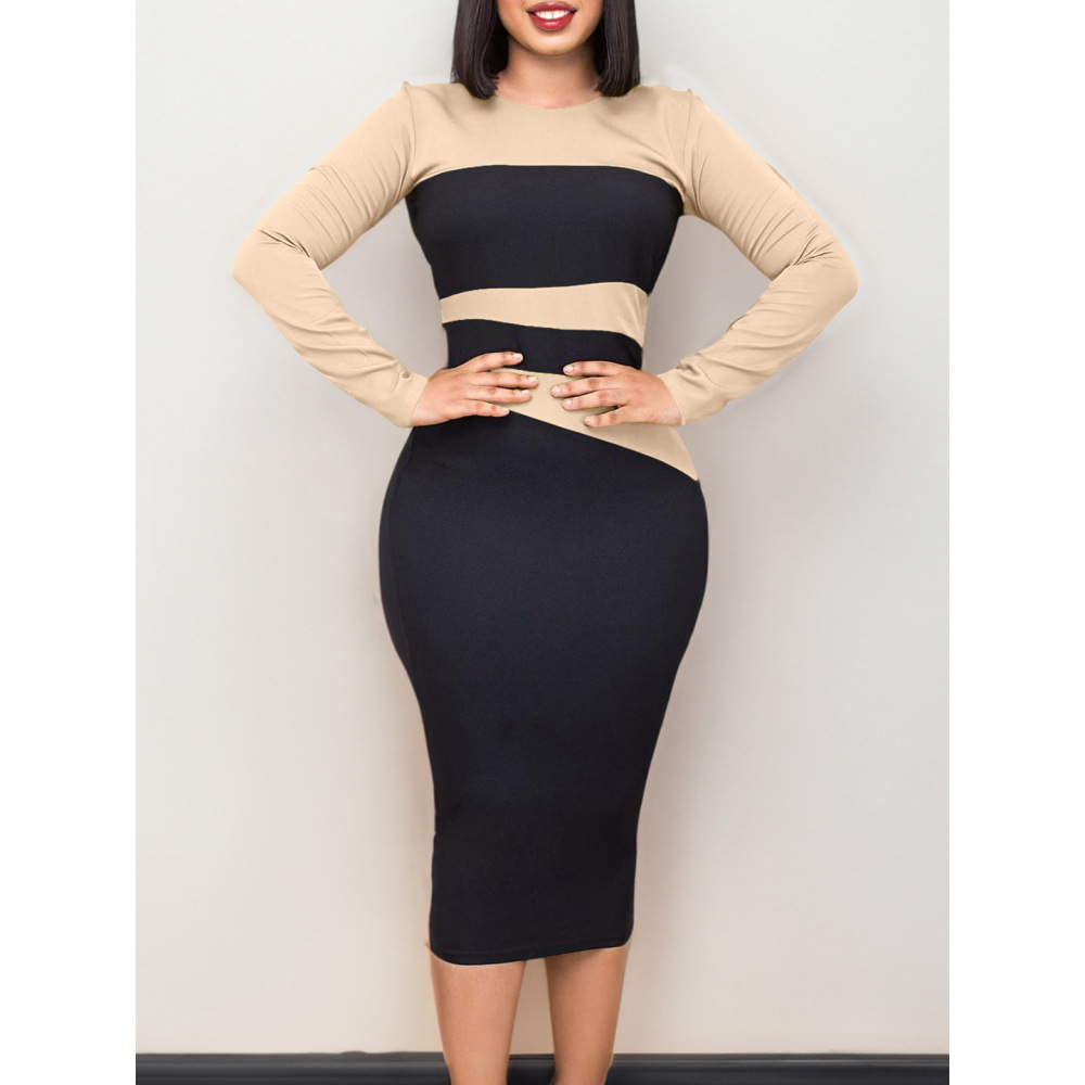 New Fashion Commuter OL Color Matching Hip Dress