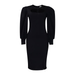 New Fashion Hollow Long Sleeve Slit Solid Color Dress
