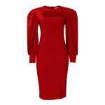 New Fashion Hollow Long Sleeve Slit Solid Color Dress