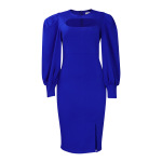 New Fashion Hollow Long Sleeve Slit Solid Color Dress