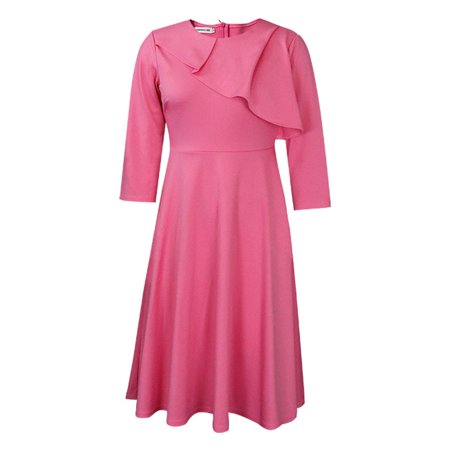 New Round Neck Solid Color Temperament Swing Dress