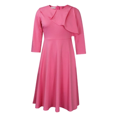 New Round Neck Solid Color Temperament Swing Dress 01